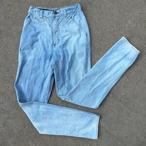 VTG 80s Wrangler Silverlake High Rise Bareback V Yoke Bleach Dye Jeans 7/8x36